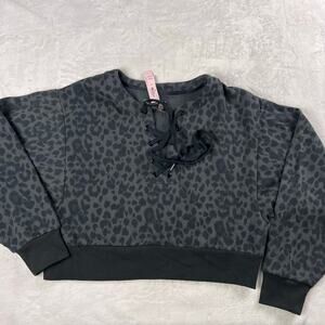 Victoria’s Secret Cropped Animal Print Sweatshirt NWT Black Cheetah Sz Small